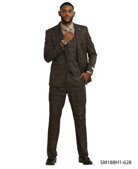 Stacy Adams Men's 3 Piece Hybrid Fit Suit - Glen Check Pattern