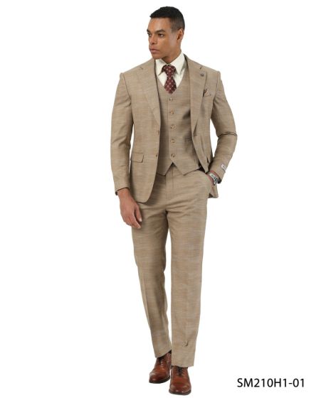 Stacy Adams Men's 3 Piece Hybrid Fit Suit - Subtle Textured Pattern