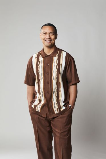 Silversilk Men's 2 Piece Short Sleeve Walking Suit - Wavy Stripe Pattern