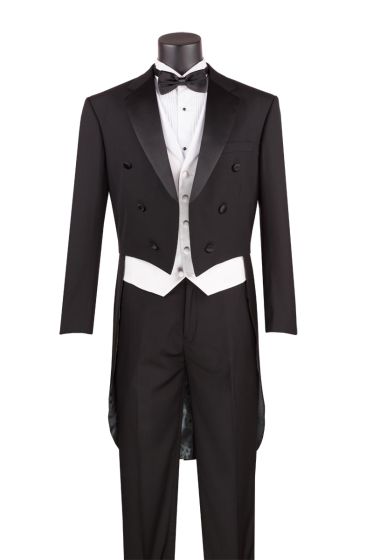 Vinci Men's 3 Piece Tuxedo with Tails - Luxurious Wool Feel