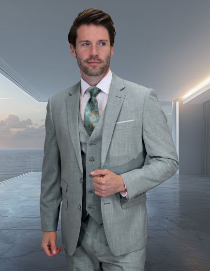 Statement Men's 3 Piece 100% Wool Fashion Suit - Sharkskin