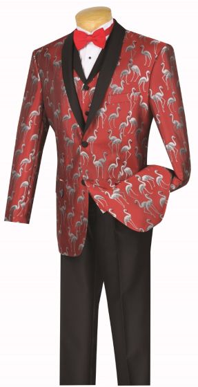 Vinci Men's 3 Pc Fashion Elegance Suit - Flamingo Pattern