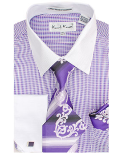 Karl Knox Men's French Cuff Shirt Set - Light Checker
