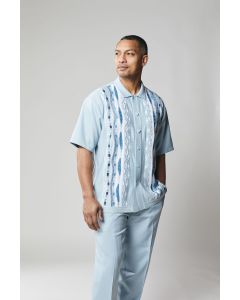 Silversilk Men's 2 Piece Short Sleeve Walking Suit - Abstract Stripe Pattern