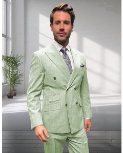 Statement Men's 2 Piece 100% Wool Double Breasted Suit - Pinstripe Pattern