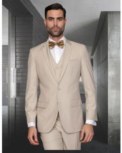 Statement Men's 3 Piece Ultra Slim Fit Wool Suit - Solid Colors