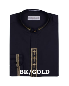 Daniel Ellissa Men's Banded Collar Dress Shirt - Cross Embroidery