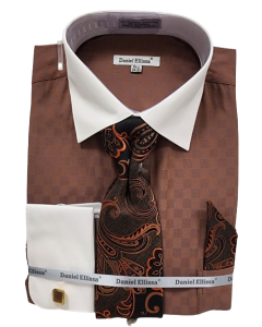 Daniel Ellissa Men's French Cuff Shirt Set - Light Checker Pattern