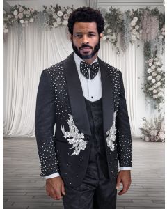 Statement Men's 3 Piece Modern Fit Tuxedo - Ornate Rhinestone 