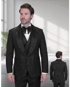 Statement Men's Outlet 3 Piece Modern Fit Tuxedo - Rhinestone Accents