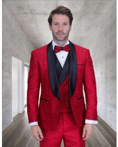Statement Men's 3 Piece Modern Fit Tuxedo - Textured Jacket and Vest