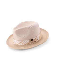Montique Men's Fedora Style Straw Hat - Subtle Windowpane 