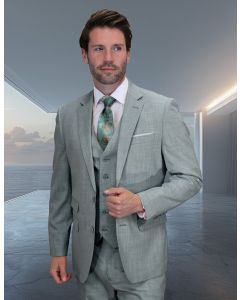 Statement Men's 3 Piece 100% Wool Fashion Suit - Sharkskin