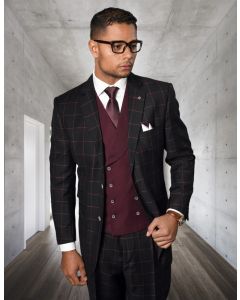 Statement Men's 3 Piece 100% Wool Modern Fit Suit - Bold Accent Color