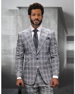Statement Men's 2 Piece 100% Wool Fashion Suit - Wide Peak Lapel