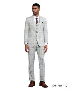 CCO Men's Outlet 3 Piece Hybrid Fit Suit - Twin Lined Windowpane