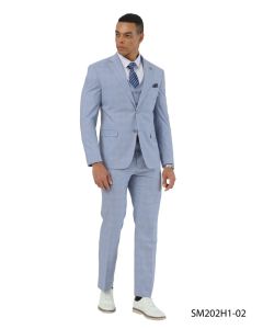 Stacy Adams Men's 3 Piece Hybrid Fit Suit - Subtle Windowpane Plaid