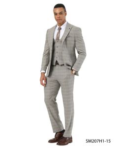 Stacy Adams Men's 3 Piece Hybrid Fit Suit - Textured Glen Check