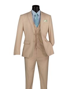 Vinci Men's 3 Piece Slim Fit Executive Style Suit - with Flat Front Pants