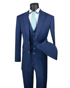CCO Men's Outlet 3 Piece Wool Feel Executive Suit - Vibrant Pinstripe