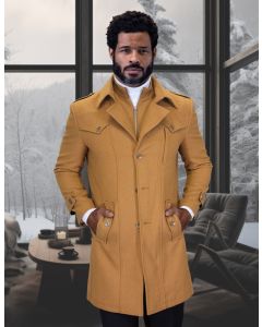Statement Men's 3/4 Length 100% Wool Top Coat - Unique Zipper