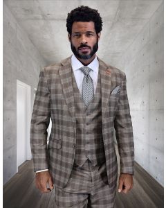 Statement Men's 3 Piece 100% Wool Modern Fit Suit - Sharp Plaid Pattern