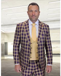 Statement Men's 3 Piece 100% Wool Modern Fit Suit - Bold Scoop Vest
