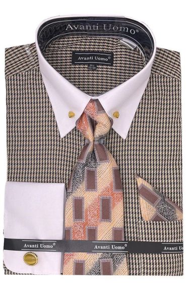 Avanti Uomo Men's French Cuff Dress Shirt Set - Triple Tone Print