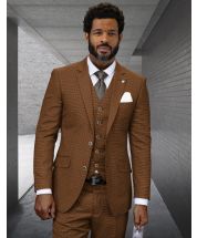 Statement Men's 3 Piece 100% Wool Fashion Suit - Rich Stitch Pattern