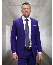 Statement Men's 2 Piece Big and Tall 100% Wool Fashion Suit - Layered Windowpane