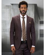 Statement Men's 2 Piece Big and Tall 100% Wool Fashion Suit - Textured Plaid