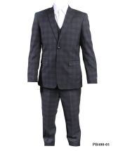 Perry Ellis Boy's 3 Piece Suit - Fashion Windowpane