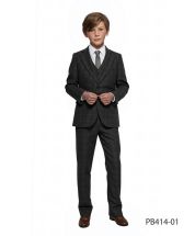 Perry Ellis Boy's 3 Piece Suit - Windowpane Pattern