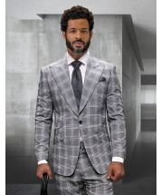 Statement Men's 2 Piece 100% Wool Fashion Suit - Wide Peak Lapel