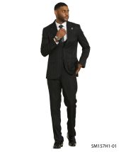 Stacy Adams Men's 3 Piece Hybrid Fit Suit - Tone on Tone Stripe