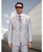 Statement Men's 100% Wool 3 Piece Suit - Light Two Tone