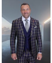 Statement Men's 3 Piece 100% Wool Modern Fit Suit - Solid Color Vest